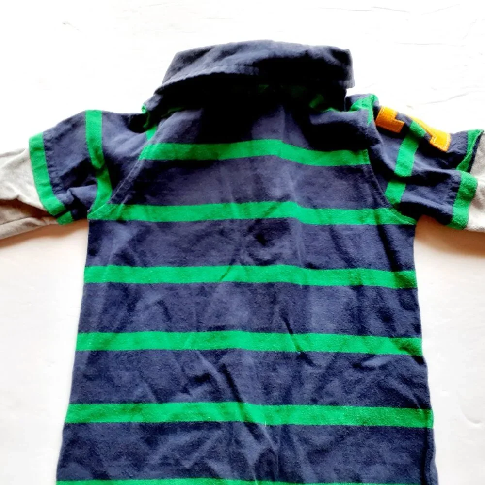 Carter's Boys Romper Navy Green Stripe Long Sleeve Soccer Jumpsuit 18 Months